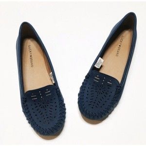 Lucky Brand Ajaia Sz 9 M Slip On Loafers Navy Blue Laser Perforated Flats Mocs